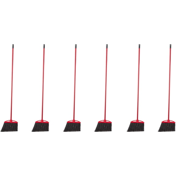 Angle Broom With Metal Handle for Floor Cleaning and Sweeping, 11 inches Wide, 6-Pack, & Red