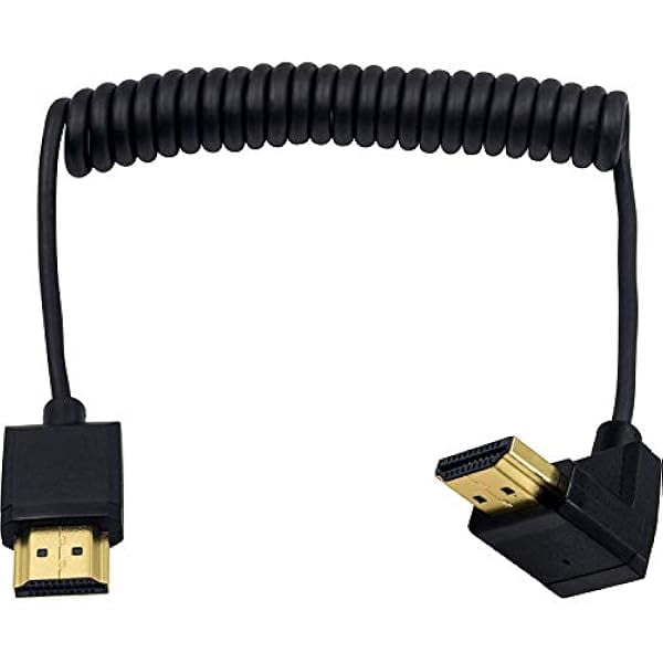 Down Angle Coiled HDMI Cable 4FT/1.2M, Extreme Thin 90 Degree HDMI Male to Male Coiled Cable for 3D and 4K@60hz Ultra HD TV Stick for PS5, Blu-ray, Roku TV, Xbox Series X/S