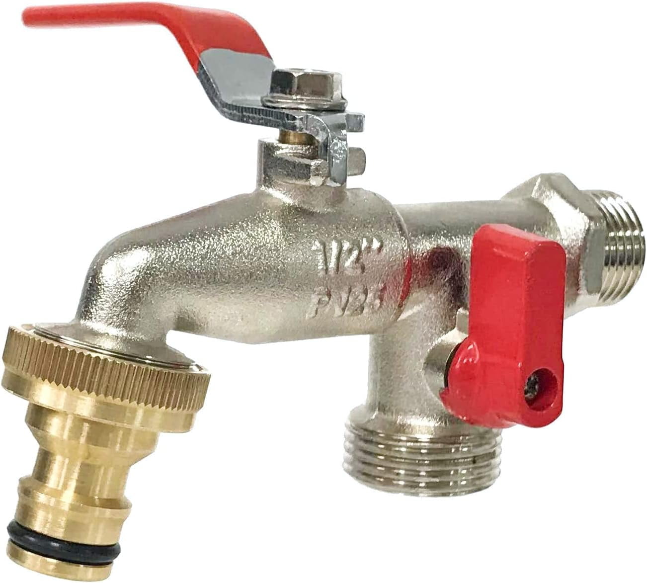 Angle Double Valve Faucet, Good Sealing Performance For Weather Resistant Use, 1/2" Red Handle Solid Brass Construction Ensures Durability