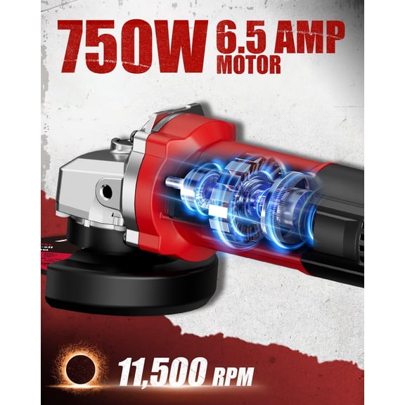 Angle Grinder 4-1/2 inch Electric Grinder Tools 750W 6.5 Amp Metal Grinder, 11500 RPM, with Grinding and Cutting Wheels, Auxiliary Handle, Wrench for Cutting and Grinding