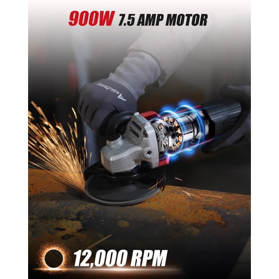 Angle Grinder, 7.5-Amp 4-1/2 Inch Electric Grinder with Cutting and Grinding Wheels, Red