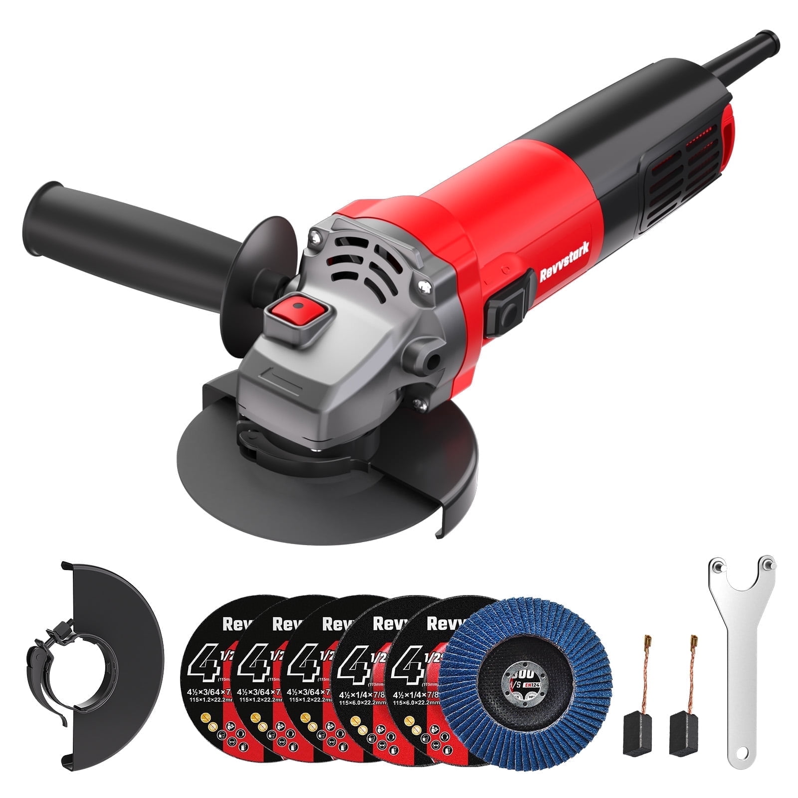 Angle Grinder, 7.5-Amp 4-1/2 inch Electric Grinder Power Tools 12000RPM with Safety Guards, 6-Piece Discs (3 Cutting/2 Metal Grinding/1 Flap Discs) for Cutting, Grinding, Polishing