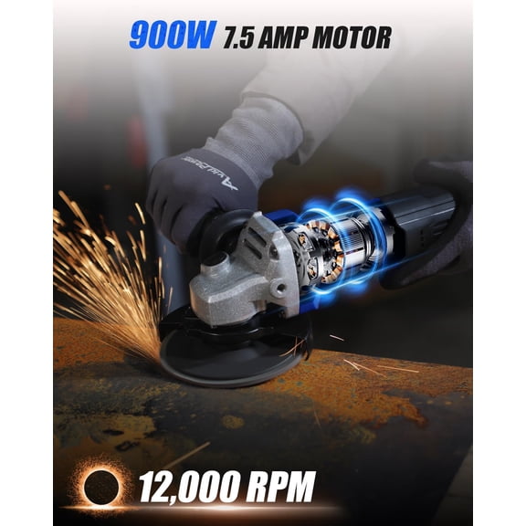 Angle Grinder, 7.5-Amp 4-1/2 inch Electric Grinder Power Tools with Grinding Wheels, Cutting Wheels, Flap Disc and Auxiliary Handle for Cutting, Grinding, Polishing and Rust Removal - Blue