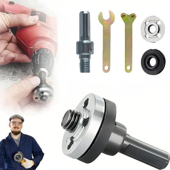 Angle Grinder Adapter for Drill, 2025 New Angle Grinder Tool Drill Arbor Mandrel Adaptor with Replacement Grinder Flange Nuts and Spanner Wrench Conversion Tool Polish