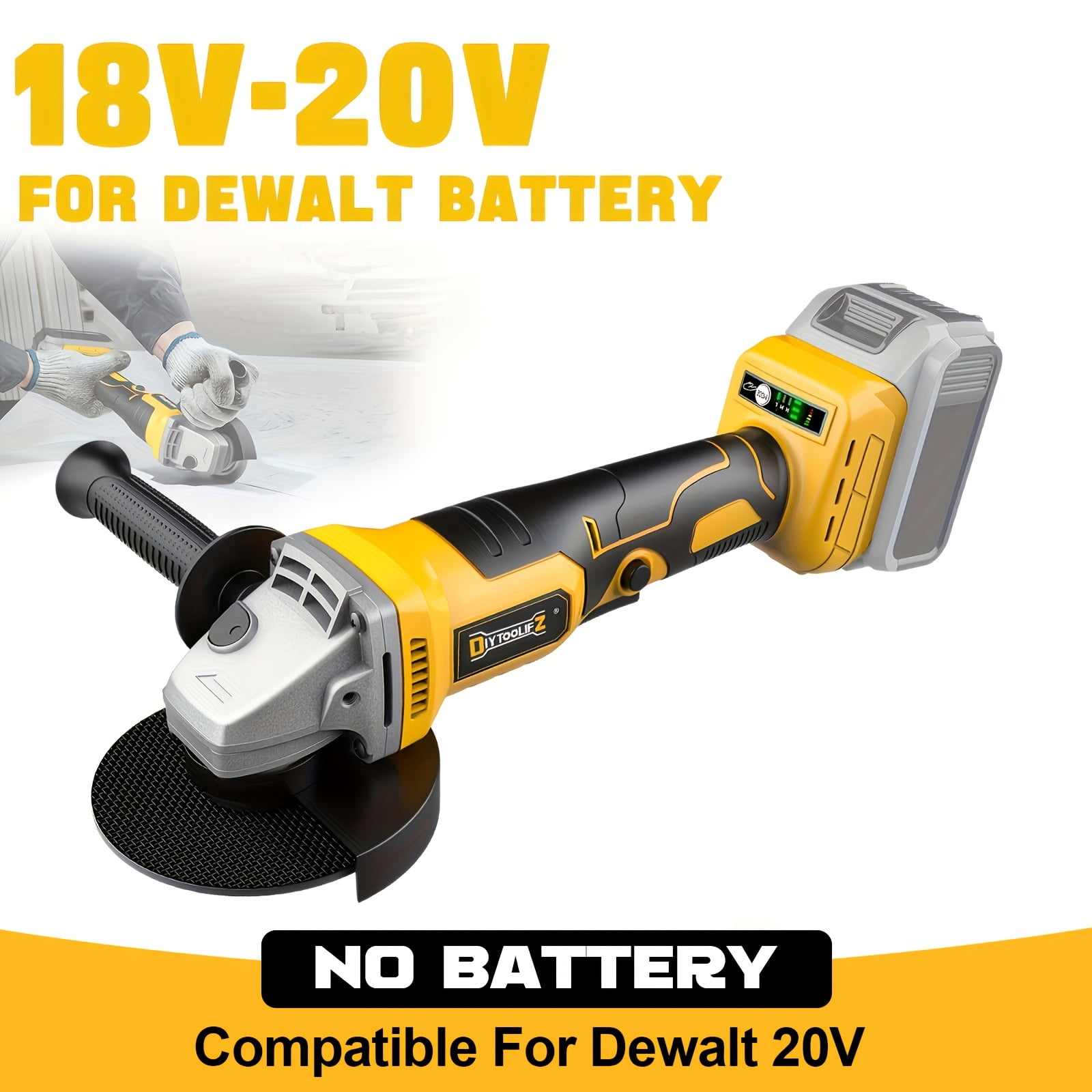 Angle Grinder Compatible with for 20V Battery, Featuring a Brushless Polishing Tool with an Auxiliary Handle, Operating at 5500-8500 RPM, Suitable for 4-1/2 Inch Grinding Wheels,