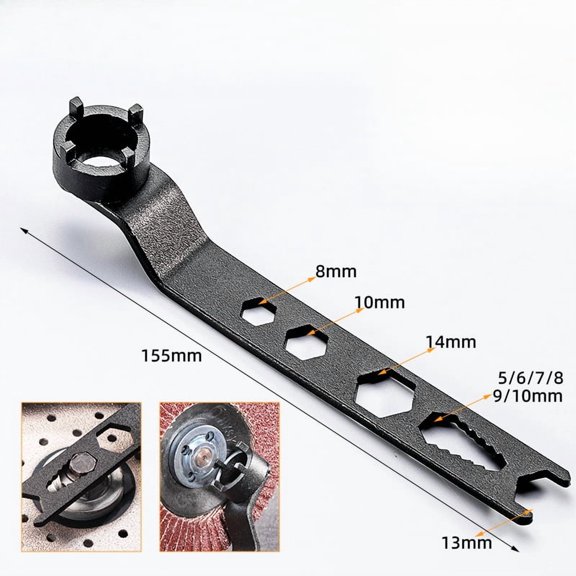 Angle Grinder Wrench 4 Prong 6 in 1 Universal Spanner Flange Lock Nut Removal Tool for Most Angle Grinders Portable Long Handle High Hardness Manganese Steel Anti Slip Quick Change Repair Kit Durable