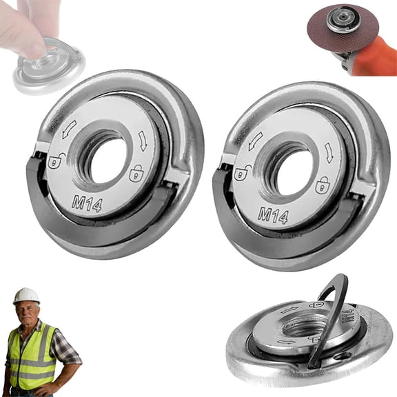 Angle Grinding Tool Flange Nut, M14 Thread Angle Grinder Flange Nut, Portable Locking Plate Chuck Angle Grinder, No Wrench Required, Easy Install Secure Hold (2PCS)