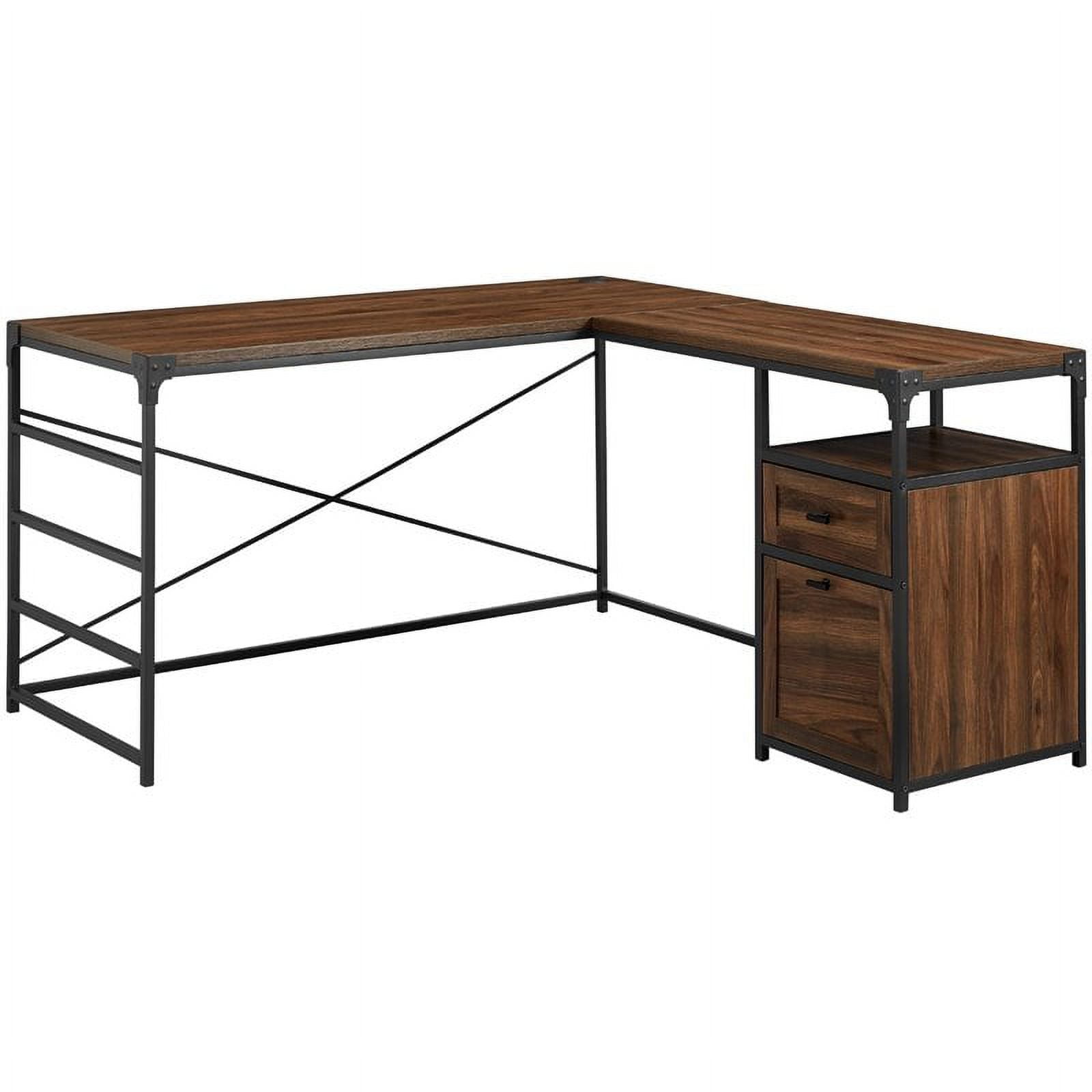 Angle Iron L-Shaped Computer Desk with Storage in Dark Walnut - Walmart.com