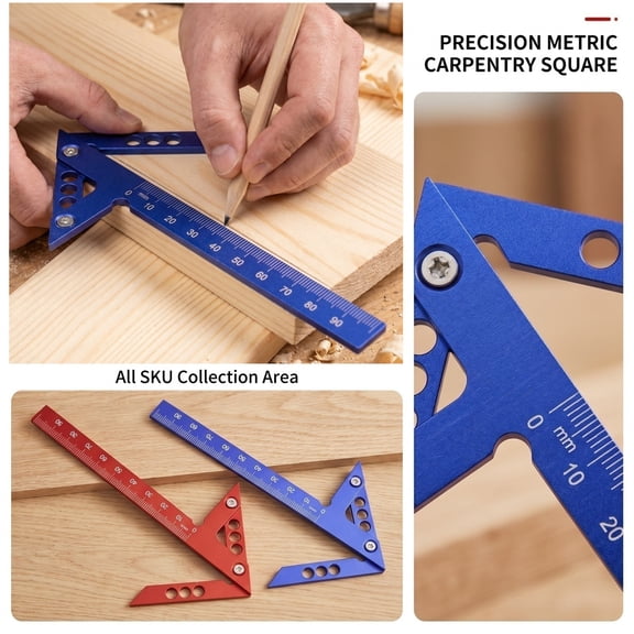 Angle Measuring Device, Precision Protractor and Ruler Set, Home Renovation Marking Tool, Portable Woodworking Ruler, Versatile Workshop Tool, 6X3.5X2.5 Inch Blue Metric