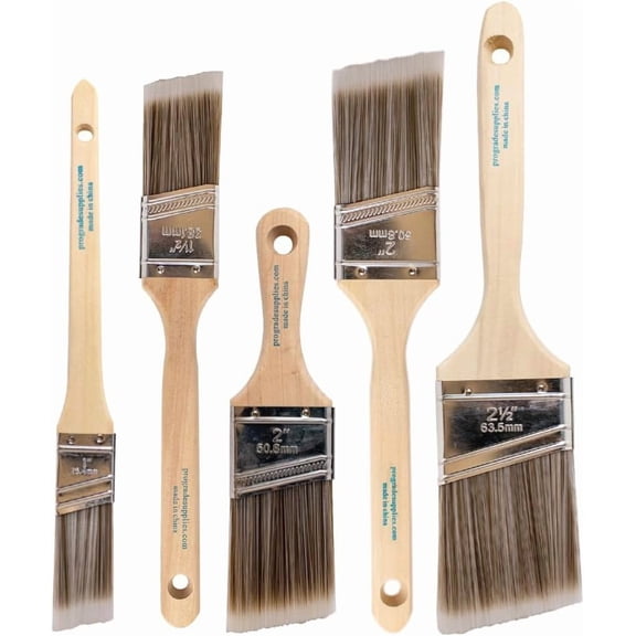 Angle Paint Brushes, 5-Pc Angled Brush Set, 1-2.5 Inch Sash Brushes for Trim Walls Cabinets, Interior Exterior Painting Tools
