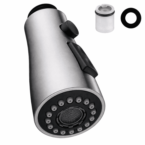 Angle Simple Kitchen Faucet Head Replacement, G 1/2 or 13/16 Inch Male Thread Connector, Tested to NSF/ANSI/CAN 61 & 372, Sink Faucet Sprayer Attachment,Brushed Nickel, Stream Spray and Pause Mode