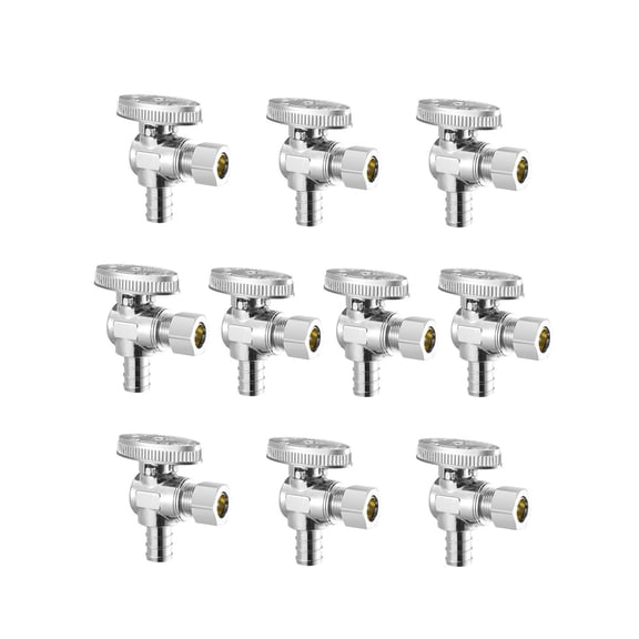 Angle Stop Valve 10 Pack 1/2" PEX x 3/8" OD Compression, 1/4 Turn Chrome Brass Water Shut Off for Bathroom Kitchen Toilet