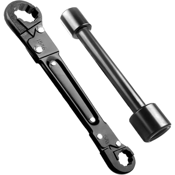 Angle Stop Wrench - Removal Tool, Plated Steel Double Ended Pipe Wrench for 3/8 In & 1/2 In MPT Compression Outlet Thread - Pipe Fitting Tool, Black