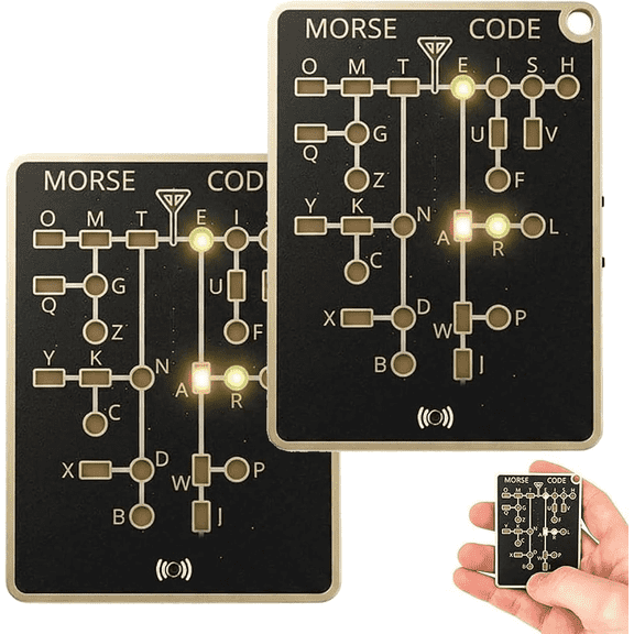 Angle Tree Morse Code Trainer Card Pro with Interactive LEDs and Signal Buttons, Professional PCB Telegraph Practice Tool for Ham Radio and Adult Learning, (2 PC, Black)