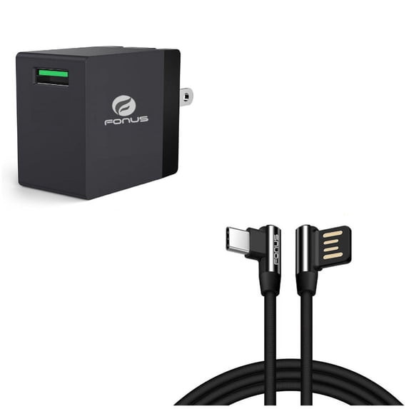 Angle USB Cable + Fast Home Charger for Samsung Galaxy Z Fold4/Fold 3 5G/Flip4 Phones - 10ft Type-C Charger Cord USB-C Power and 18W USB Quick Charge Port Travel Combo