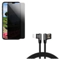 thumbnail image 1 of Angle USB Cable w Privacy Screen Protector for iPhone XR - 10ft Charger Cord Power Wire, Tempered Glass Curved Anti-Spy Anti-Peep, 1 of 11