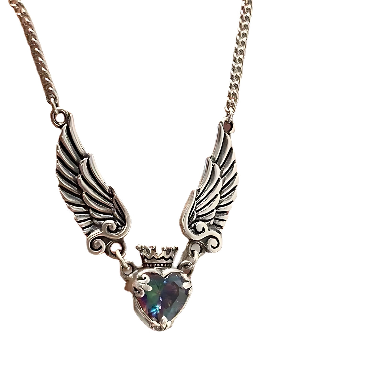 Devil Wing Heart Crown Chain Necklace - Adjustable Gothic Punk Jewelry For Men & Women