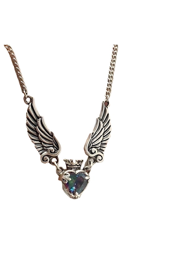 Angle Wing Devil Heart Crown Chain Adjustable Necklace Retro Hip Hop Style Pendant Couple Heart Wing Necklace for Men and Women Black Gothic Cosplay Punk Costume