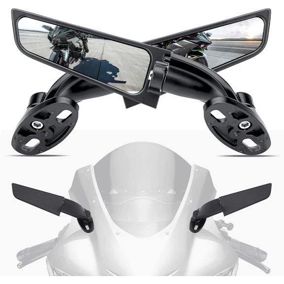 Angle Wing Rearview Mirror, Racing Motorcycle Adjustable Side Rear View Mirrors, compatible Honda Kawasaki Suzuki Yamaha compatible Stealth Mirror(Black,Small Lens)