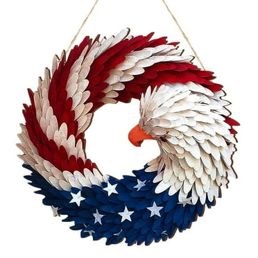 Anglechic American Patriot July 4th Wreath Glory Patriotic Hanging Wreath For Door Wall Decoration Fourth Of July Independence Garland With Red White Blue 4th Of July