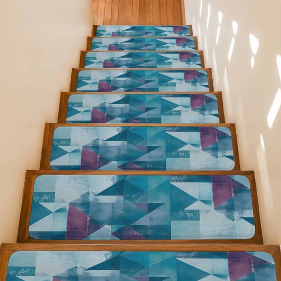 Angled Block Non-Slip Stair Treads for Wooden Steps, 15 Pack 8x30 Inches Carpet Stair Mats with Adhesive Backing, Noise-Reducing Step Covers for Indoor Stairs, Easy to Install & Residue-Free
