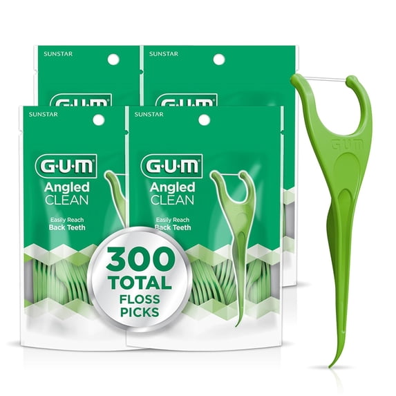 Angled Clean Dental Floss Picks, Extra-Strong Shred-Resistant with Easy-Grip Handle, for Easy Reach, Fresh Mint Flavor, 75 Count (Pack of 4), 300 Total