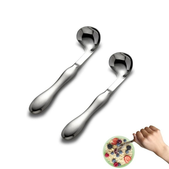 Angled Cutlery Spoon,2 Pack 7.2x1.7In Curved Angled Spoon,QZS Adaptive Utensils for Elderly,Adaptive Utensil for Independent Eating