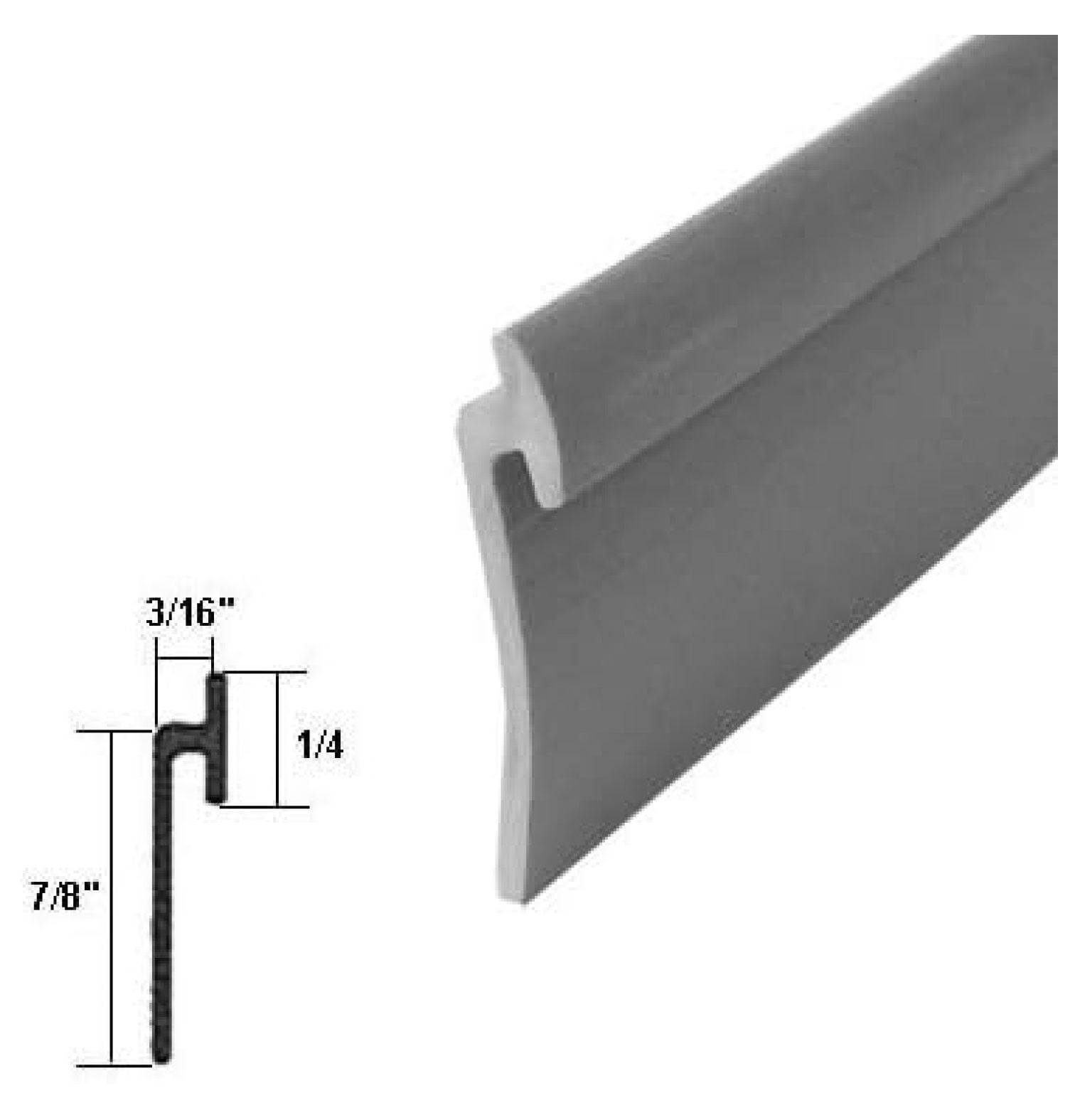 Angled Gray Vinyl for Framed Shower Door Drip Rail 7 ft Long