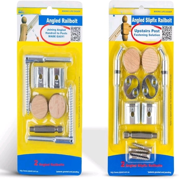 Angled Handrail to Newel Post Installation Kit - Staircase Angled Railbolt Bundle (Includes 11.560 Lower & 13.960 Upper Connectors)