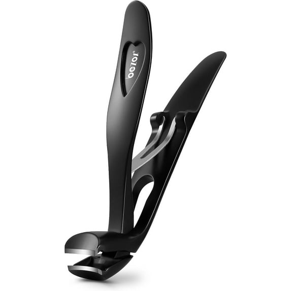 Angled Head Toe Nail Clippers for Seniors for Thick Nails - Ergonomic Toenails Clipper for Thick Toenails, Premium Finger Nails Clipper for Adult with Catcher - Black