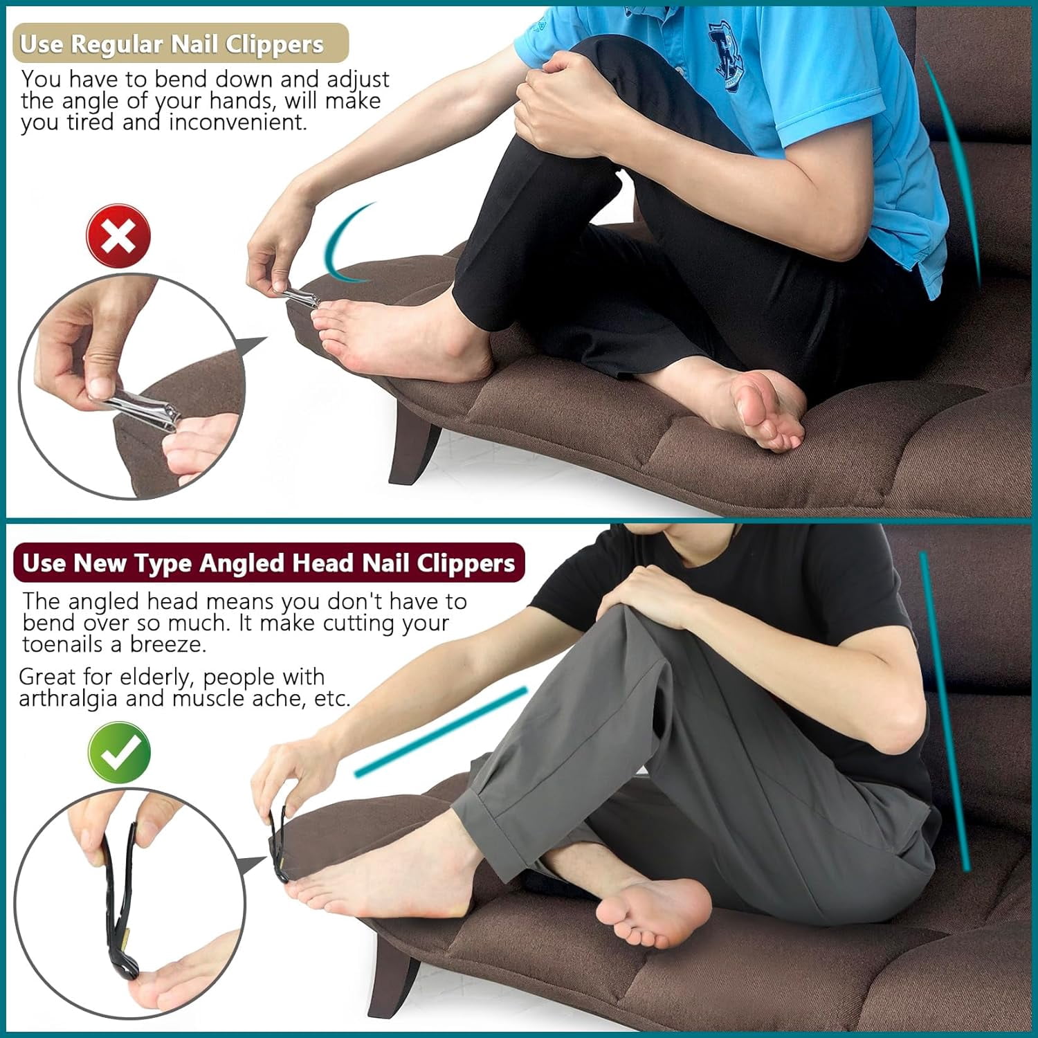 Angled Head Toenail Clippers for Thick Toenails, Sharp Large Nail ...
