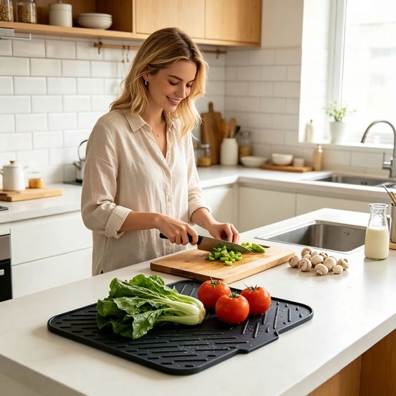 Angled Sloped Dish Drying Mat with Drain Lip Heat Resistant Non- Kitchen Counter Drainage Tray Multi-Purpose Food Prep Mat for Tableware Fruit Veggies