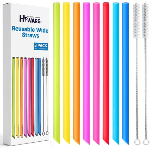 [Angled Tips] 8 Pcs Reusable Boba Straws & Smoothie Straws, Multi Colors Jumbo Wide Reusable Straw, BPA FREE Food-Grade Tritan Plastic Straw for Bubble Tea(Tapioca Boba Pearls) Milkshakes w