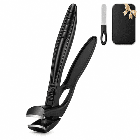 Angled Toenail Clippers for Thick Nails, 9mm Wide Jaw Heavy Duty Nail Clipper with Catcher, Long Handle Nail Cutter Set with File and Metal Tin for Seniors