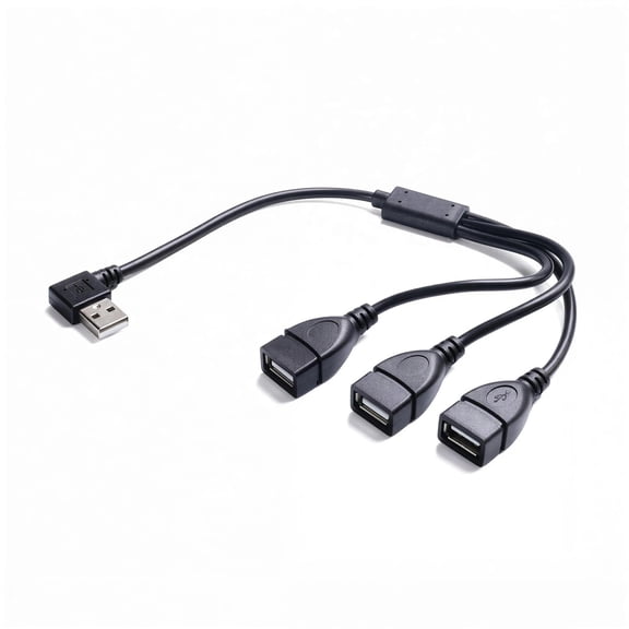 Angled USB Male to Triple Female Extension Cable Allowing Charging and Data Transfer for Phones Tablets Keyboards