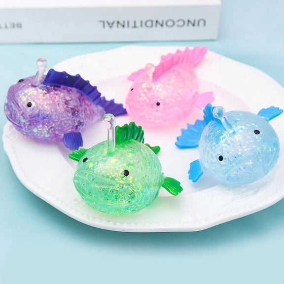 Angler Fish Stress Ball Glitter Squish Fidget Toy Slow Rising Sea Creature Sensory Squeeze Toy Desk Decor Anxiety Relief