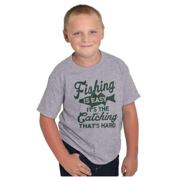 Angler Fishing Humor Easy Hard Catch Crewneck T Shirts Boy Girl Teen Brisco Brands L