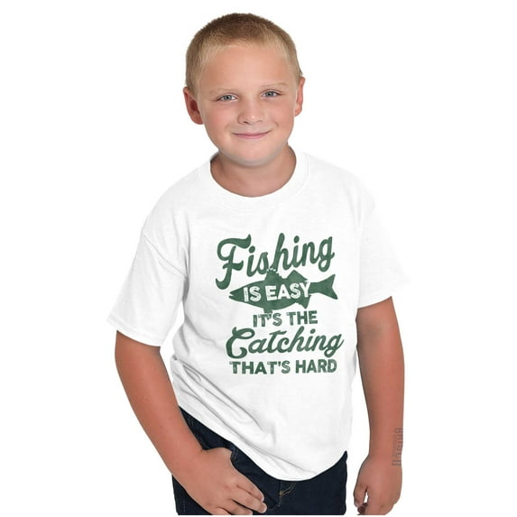 Angler Fishing Humor Easy Hard Catch Crewneck T Shirts Boy Girl Teen Brisco Brands M