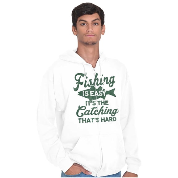 Angler Fishing Humor Easy Hard Catch Unisex Fleece Graphic Zip Up Hoodie Brisco Brands 5X