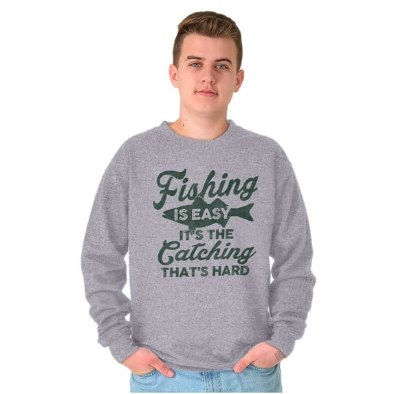 Angler Fishing Humor Easy Hard Catch Unisex Plus Fleece Graphic Sweatshirt Brisco Brands 3X