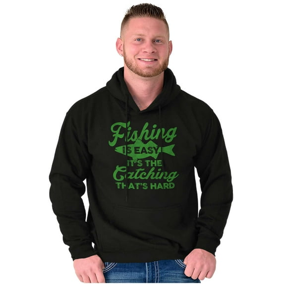 Angler Fishing Humor Easy Hard Catch Unisex Plus Fleece Graphic Hoodie Brisco Brands 2X