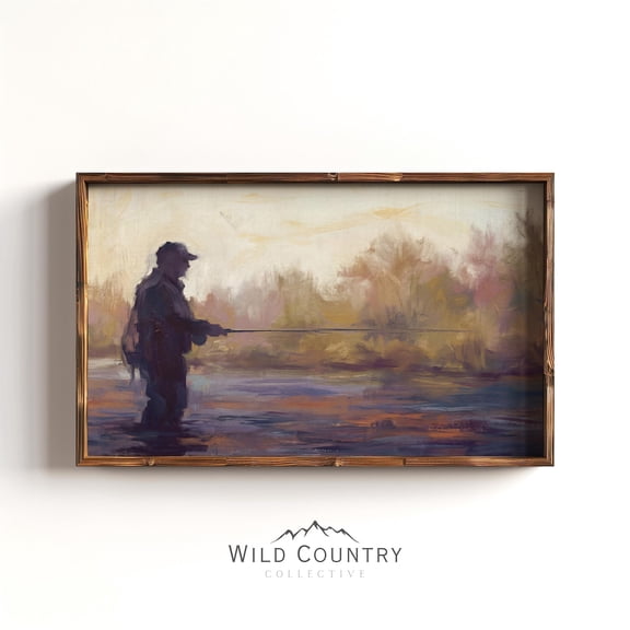 Angler Fly Fishing River Landscape Mountain Cabin Forest Poster