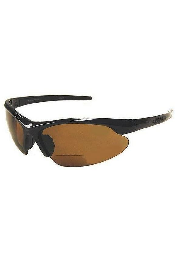 Angler's Edge Big Sur Adult Unisex Polarized PC Black Framed Bi-Focal Blade Brown Lens Sunglasses - +1.50
