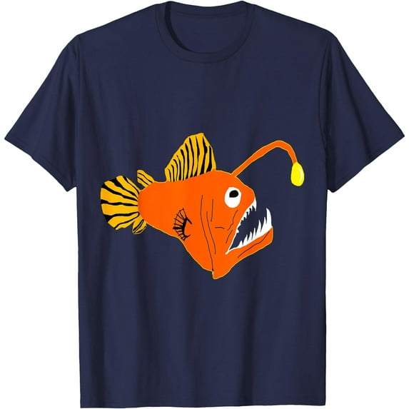 Anglerfish Deep Sea Creatures Angler Fish Sea Monster Unisex T-Shirt for Men Women Kids,Navy Color,Size 3XL