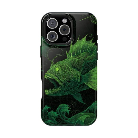 Anglerfish Gothic Neon Green Fantasy Fish Phone Case with iPhone 11 to 17 Pro Max
