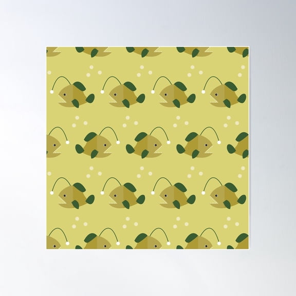 Anglerfish On Green Poster Wall Art, Modern Wall Decor For Living Room Bedroom, 24x24 UNFRAMED