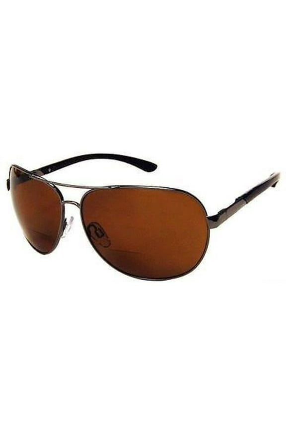 Adult Malibu Unisex Gunmetal Frame Polarized PC Brown Lens Bifocal Aviator Sunglasses - +2.50
