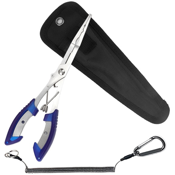 Anglers Grade Fishing Pliers Extended Stainless Steel Construction Includes Safety Tethers Compacts Carry Case