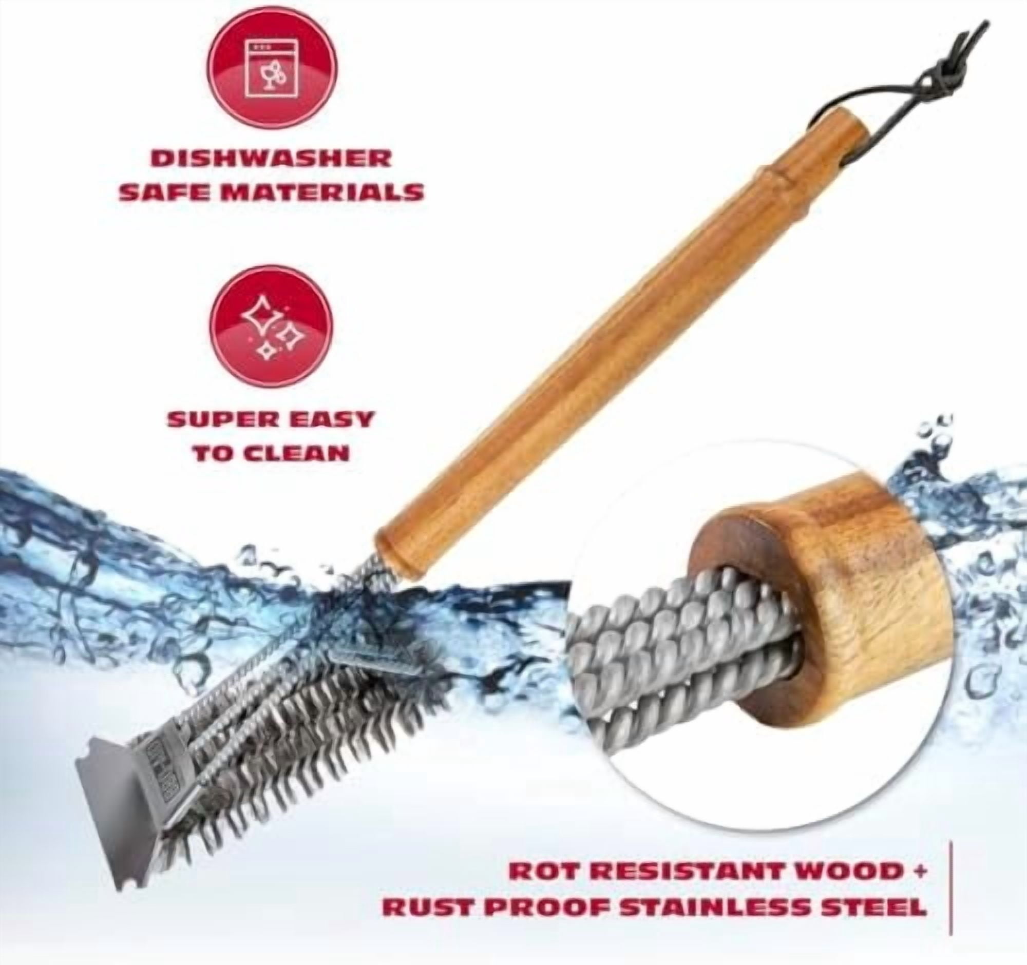 All Angles BBQ Grill Brush for Outdoor Grill – Cleans All Angles, Large Wooden Handle, and Stainless Steel Bristles - BBQ Brush for Grill Cleaning – Grill Cleaner Brush Safe for BBQ and Grill
