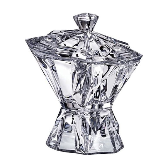 Angles Collection Modern Crystal Hand-Crafted Decorative Footed Large Box With Lid - 11 Inch Footed Large Box With Lid